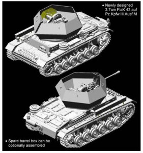 3.7cm FlaK 43 na obudowie, Pz.Kpfw.III Ausf.M (konfiguracja testowa) - Cyber-Hobby 6771